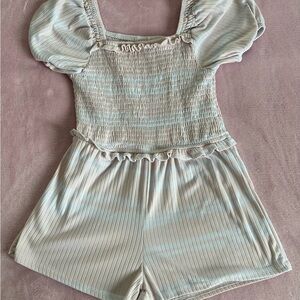 Striped Puff Sleeve Romper